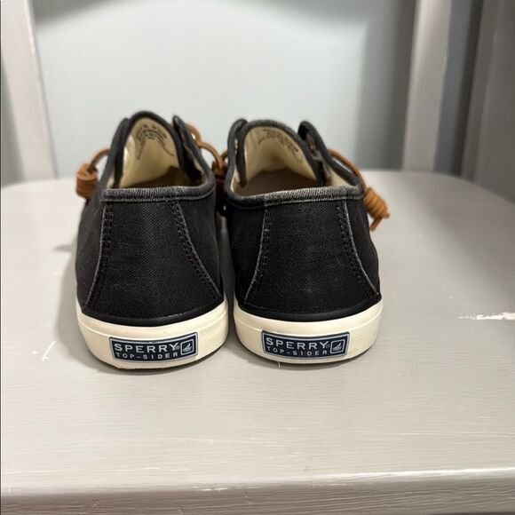 Sperry Women's Black Canvas and Leather shoe string Boat Sneakers - Picture 5 of 10